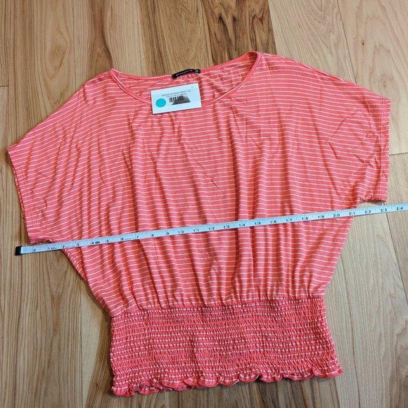 🎉 4 for $25 🎉STACCATO Smocked Bottom Striped Blouse Pink/White Size Medium NWT - Picture 7 of 10
